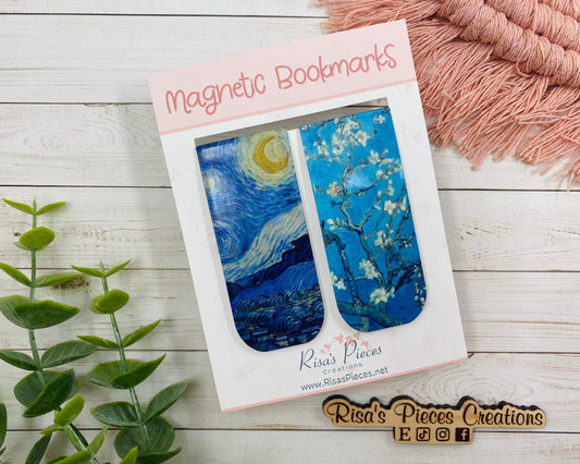 Van Gogh Magnetic Bookmarks, Reading Accessory, Easter Basket, Planner Accessory, Book Lover, Magnet Bookmark, Starry Night, Almond Blossom